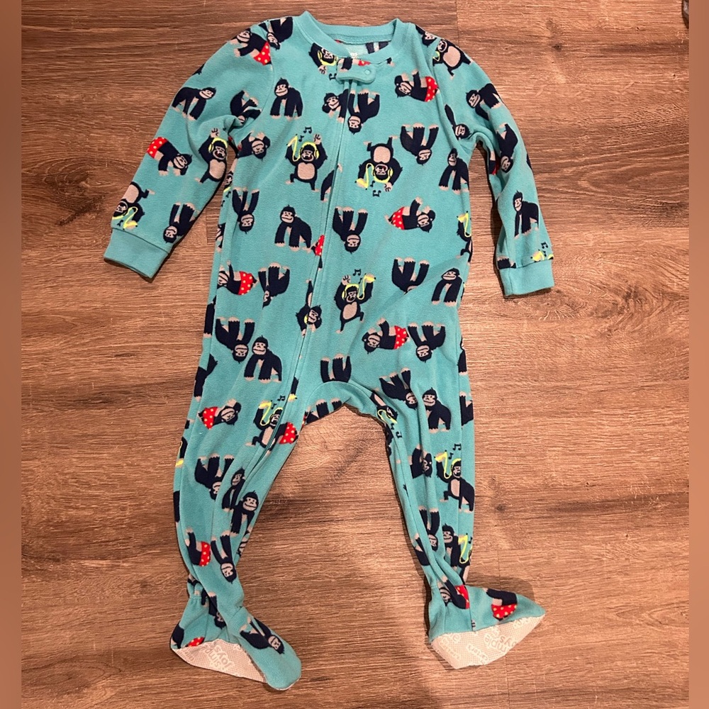 Kids One Piece Pajamas - Blue Monkey Print